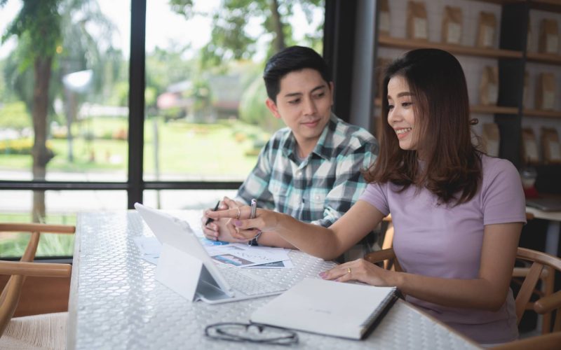 Two people discussing some project, business concept
